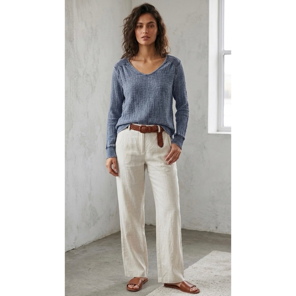Terra & Sky Textured Gauzy Cotton Long Sleeve Scoop Neck w/ Smocking 2X